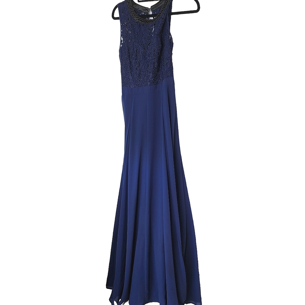 Review long formal dress Broadway Blue gown maxi size 6 - Picture 2 of 14